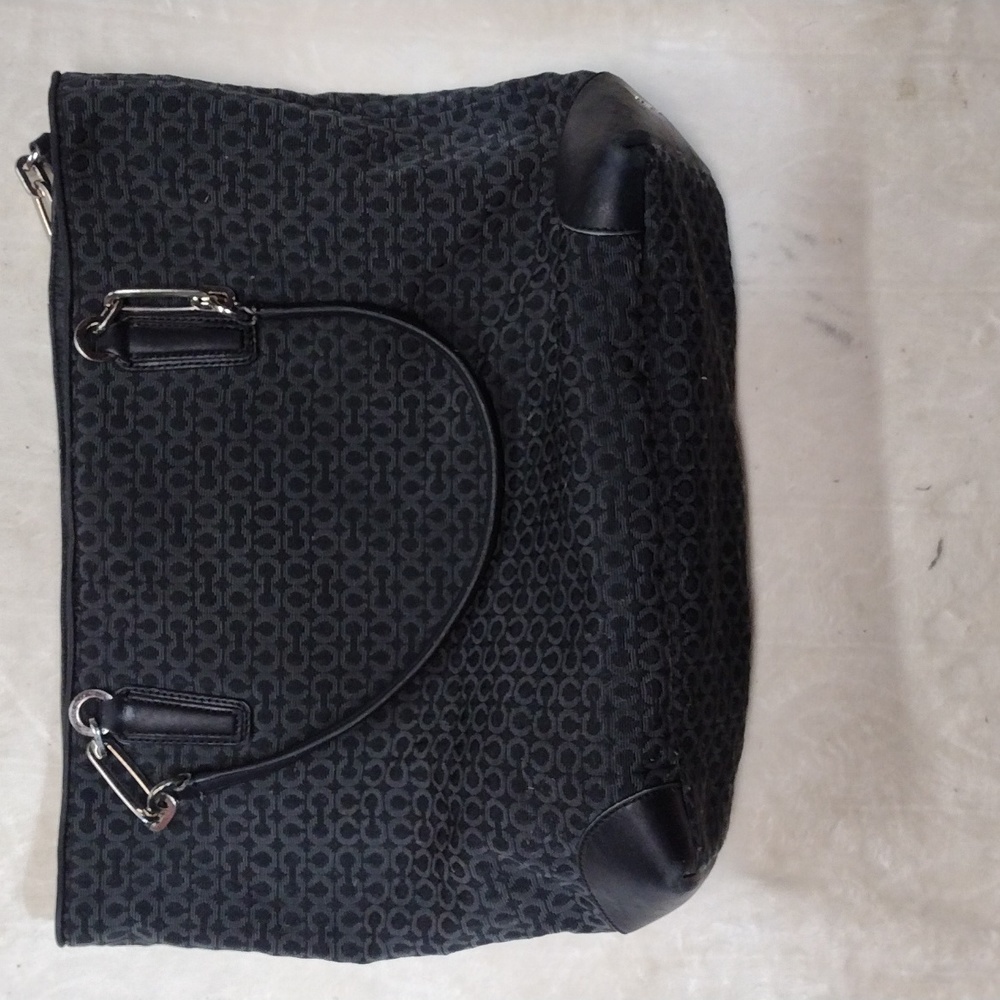 Coach Madison Op Art Needlepoint East West Tote- Black